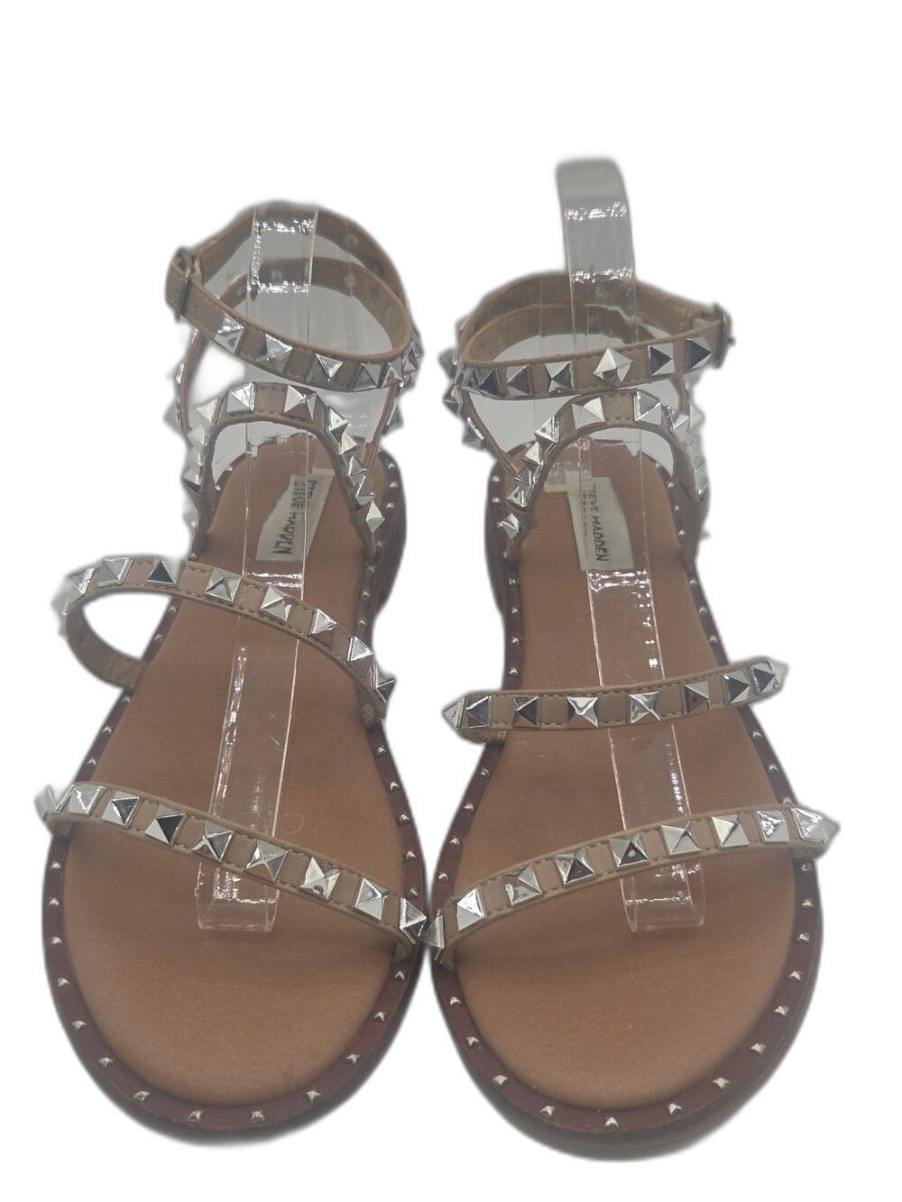 Steve Madden Women’s Travel Flat Sandals Tan Studded Size 9